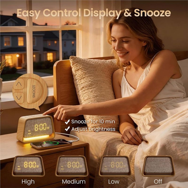 White Noise Machine Sleep - ホワイトノイズ発生装置、木製アラーム時計。睡眠を促す10種類の心地よい音、10種類の自然音。大人や睡眠を妨げる人に。