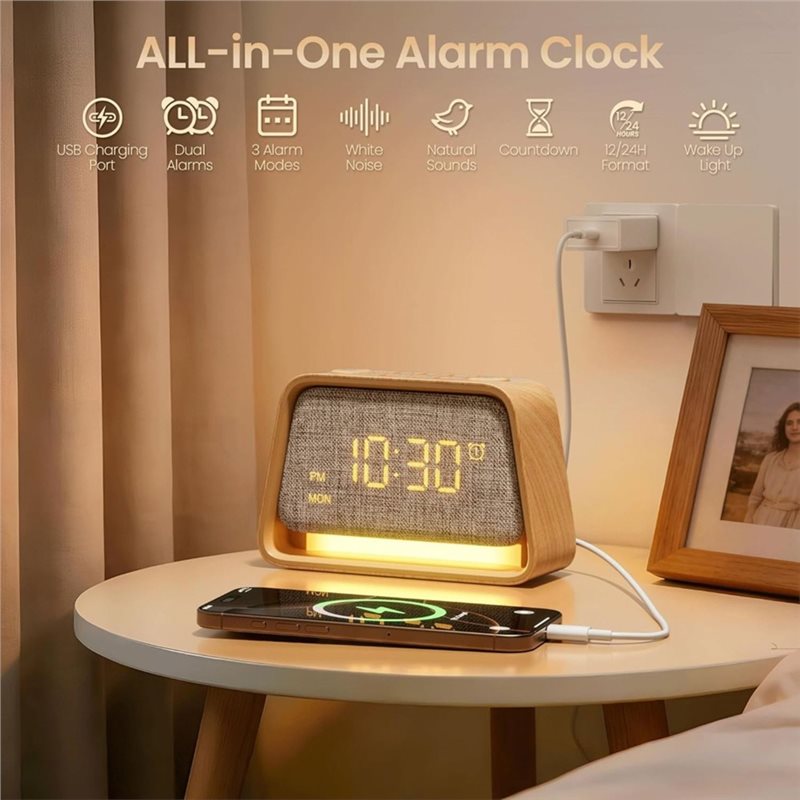 ホワイトノイズ発生装置、木製アラーム時計。睡眠を促す10種類 - White Noise Machine Sleep のレビューと価格
